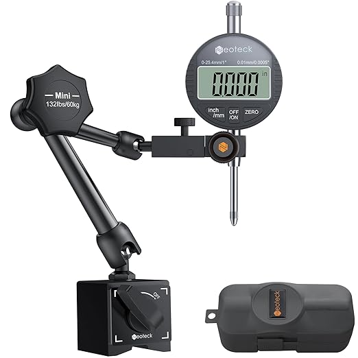 Neoteck 0-1”/0.0005" Digital Dial Indicator Gauge and 132 lbs (60kg) Max Pull Magnetic Base,Digital Dial Indicator Set with Inch/Metric Conversion for 3D Printer and CNC Machine-Black