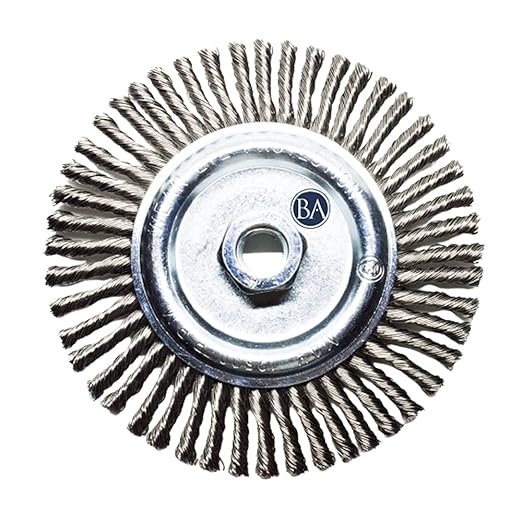 Benchmark Abrasives 6" x 1/4" Stringer Bead Wire Wheel with 5/8"-11 Thread, for Weld Cleaning, Weld Spatter Removal, Stripping, Deburring, Use with Angle Grinders - (6" x 1/4", Stainless) (Stainless)