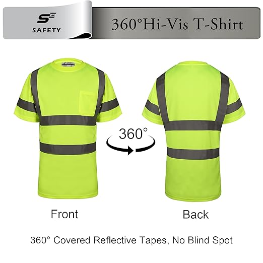 Hi Vis T Shirt Class 3 High Visibility Shirts for Men Safety Shirts With Reflective Strips and Pocket Breathable Construction Work Mesh Short Sleeve Yellow 4XL