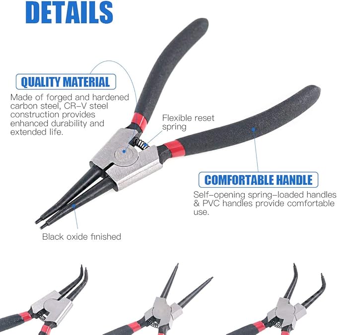 Glarks 4 Piece 7-Inch Internal/External Snap Ring Pliers Set