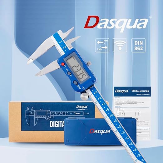 Dasqua 8”/200mm Digital Caliper, Electronic Industrial Stainless Steel Precision Measuring Tool, Large LCD, Eco-Friendly Case, Auto Off,0.0005”/0.01mm Resolution, 0.001”/0.02mm Accuracy