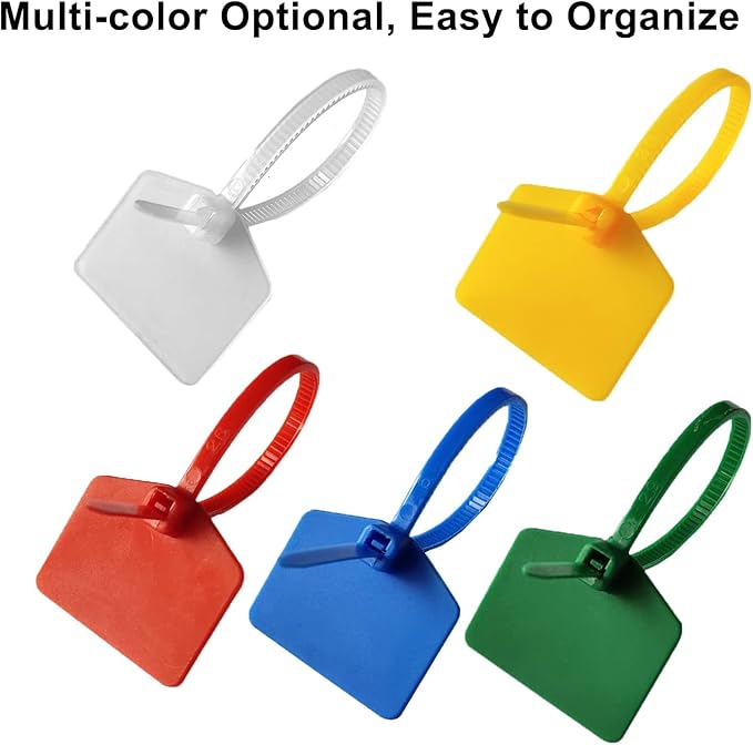 4 in Marker Nylon Cable Ties, Plastic Water Proof Tags, Self-Locking Written-on Cord Marker, Security Seals Label for Cabling, Wire Marking Label, Shipping Hanging Tags - White/ 100pcs