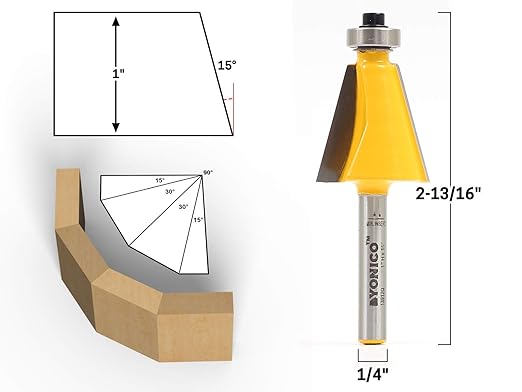 YONICO Chamfer Router Bits Bevel Edge Forming 15 Degree 1/4-Inch Shank 13912q