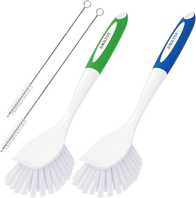 Amazer 4 Pack Dish Brush with Handle, Kitchen Scrub Brushes by Amazer