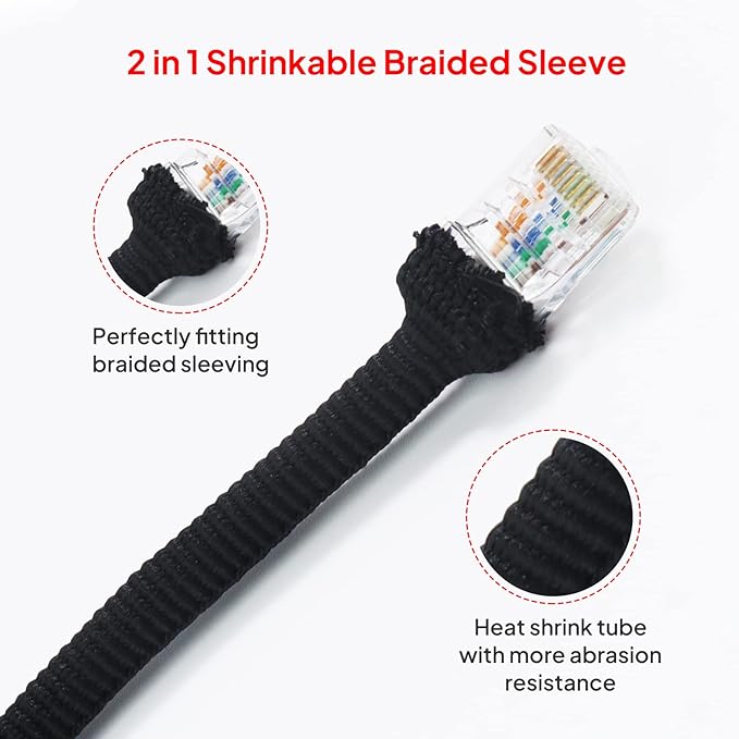 2 in 1 Heat Shrink Braided Sleeving Fabric Tubing-Perfectly fit Irregular Shape Hose/Cable/Wire (1"(25mm), 22FT)