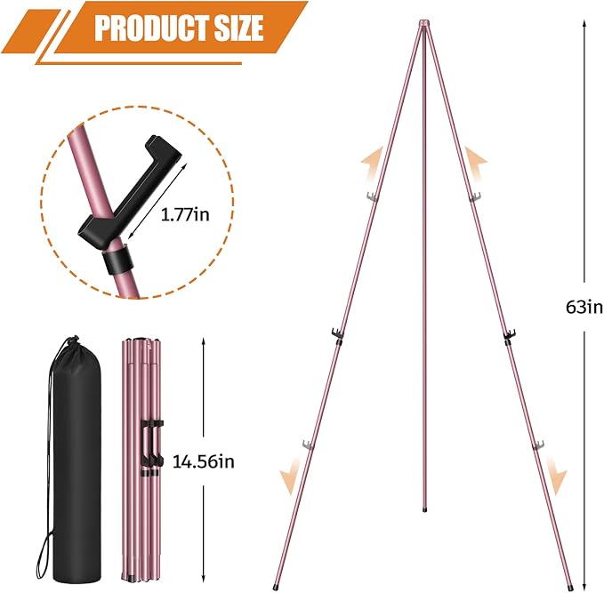 Easel Stand for Display, Aredy 63" Portable Painting Easel, Lightweight Metal - Image 4
