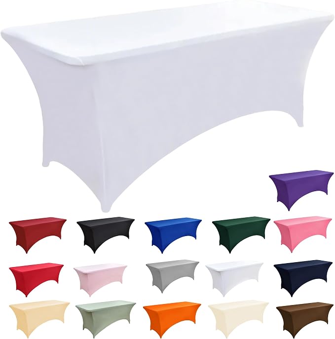 10-Pack 8ft White Spandex Table Covers - Image 3