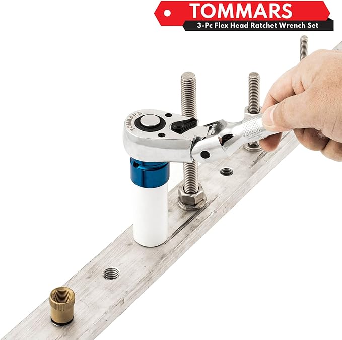 TOMMARS Flex-Head Ratchet Set, 1/4", 3/8", 1/2" Drive Flexible Ratchet Handle Wrench 72-Tooth Quick-Release Reversible