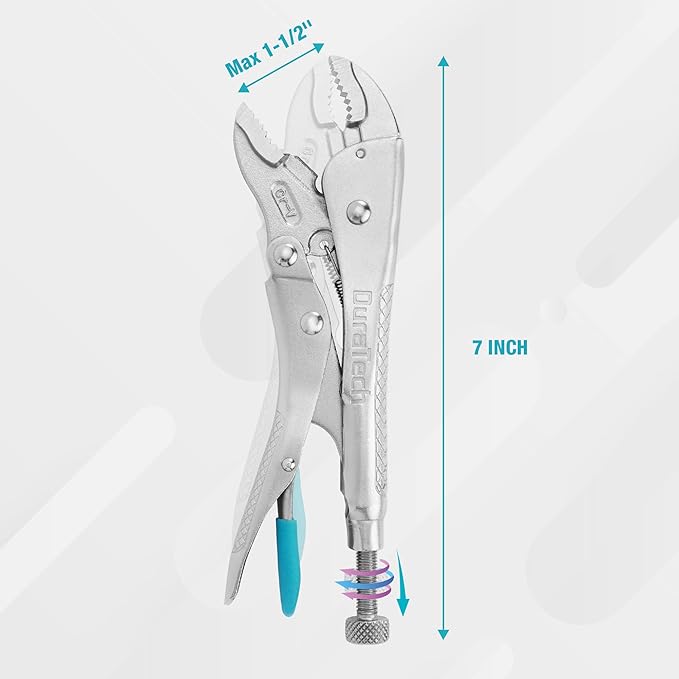 DURATECH 7-Inch Locking Pliers, Premium Cr-V Construction, Curved Jaw Locking Pliers with Wire Cutter, Fit for Clamping Twisting Welding