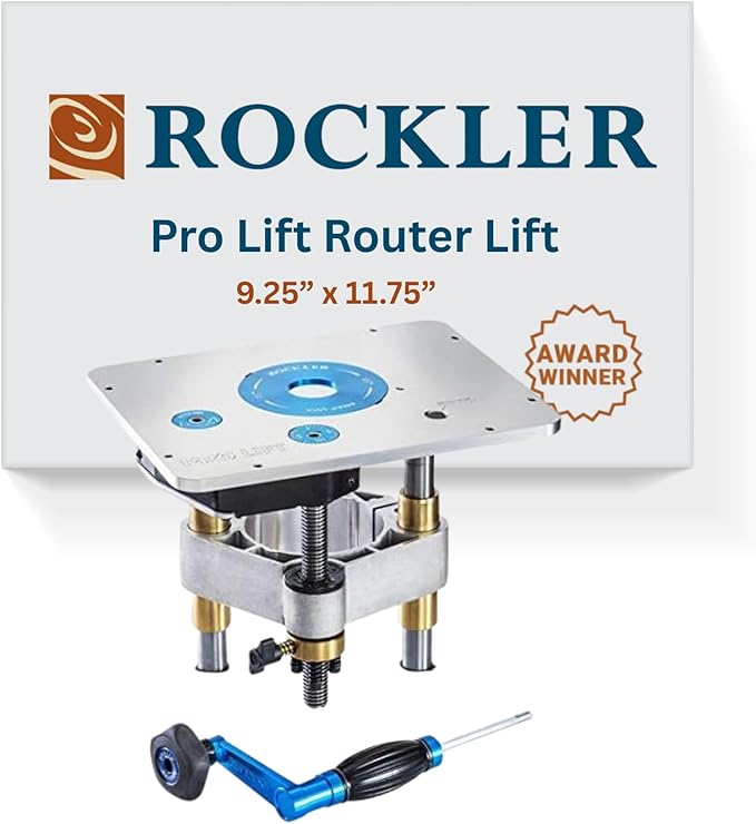 Rockler Pro Lift Router Lift - 9-1/4'' x 11-3/4'' Large Router Plate – Router Lift Kit For Kreg, Jessum, Woodpecker & Peachtree - Router Lift Systems w/Router Plate, Insert Ring, & Set of Hex Keys