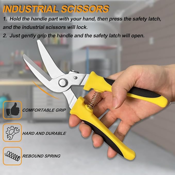 8 Inch Heavy Duty Scissors, Multifunction Shears for Cutting Cable Wires, Cardboard (8-Inch Curve Snips)
