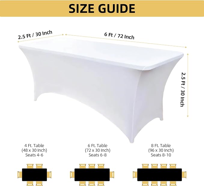 10-Pack 6ft White Spandex Table Covers - Image 4