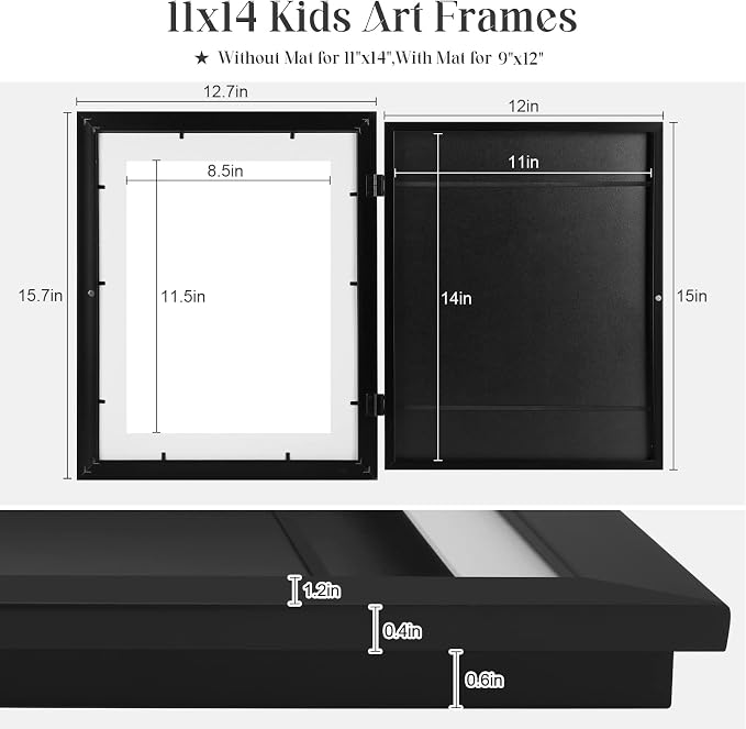 2-Pack Kids Art Frames, 11x14 Front Opening Kids Artwork Frames Changeable - Image 3