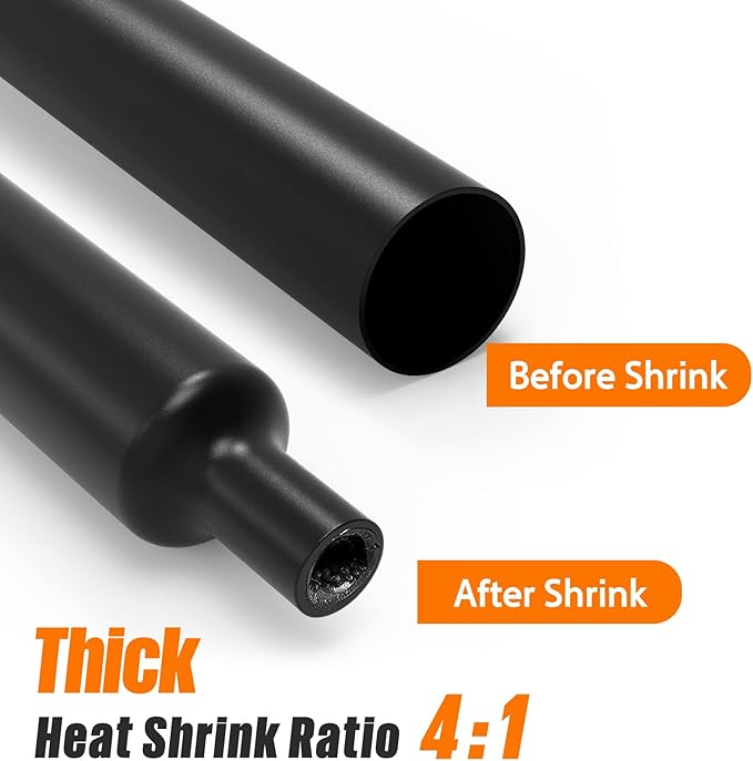 Lsnisni 3.54 Inches Heat Shrink Tubing Kit 100 Pcs, Ratio 4:1 Adhesive Lined, Dual Wall Tube - Marine Grade Waterproof, 5 Diameters, Heat-Shrink Tube, Heat Shrink Cable Sleeve - Black