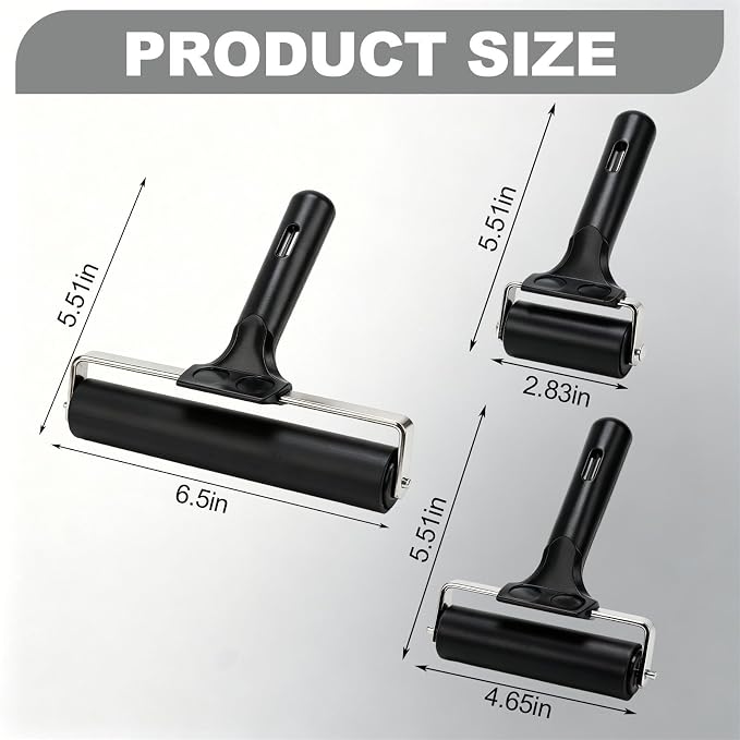 Brayer for Gelli Plate, 3 Pack Rubber Ink Rollers for Printmaking | Three sizes - Image 2