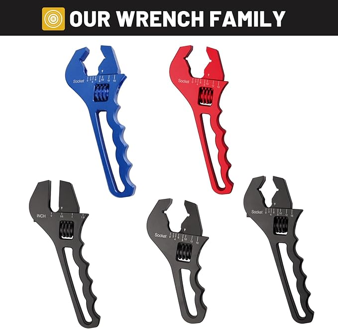 An Hose Fittings Adjustable Wrench Lightweight aluminum 3AN-16AN Adjustable Wrench An Fittings Wrench Tool For AN Hose Fitting Adapters End. (Black, Large)