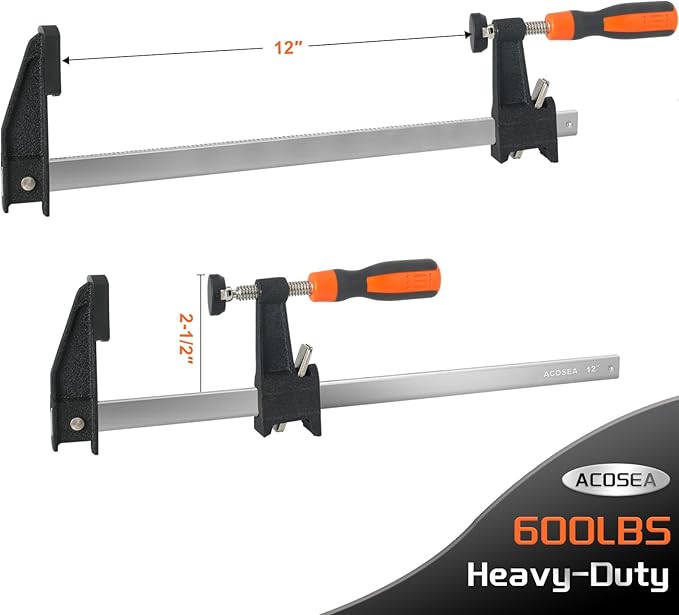 Woodworking Clamps,4-Pack 12 Inch Bar Clamps Heavy Duty Adjustable and Release Quickly,Wood Clamps Throat Depth 2.5 Inch Clamps Force 600 Lbs