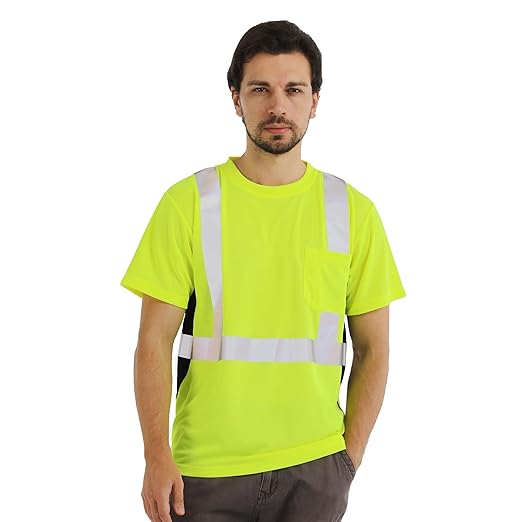 sesafety Safety Reflective Shirts, Class 2 High Visibility Shirts for Men Construction Work Mesh Short Sleeve Yellow 4XL