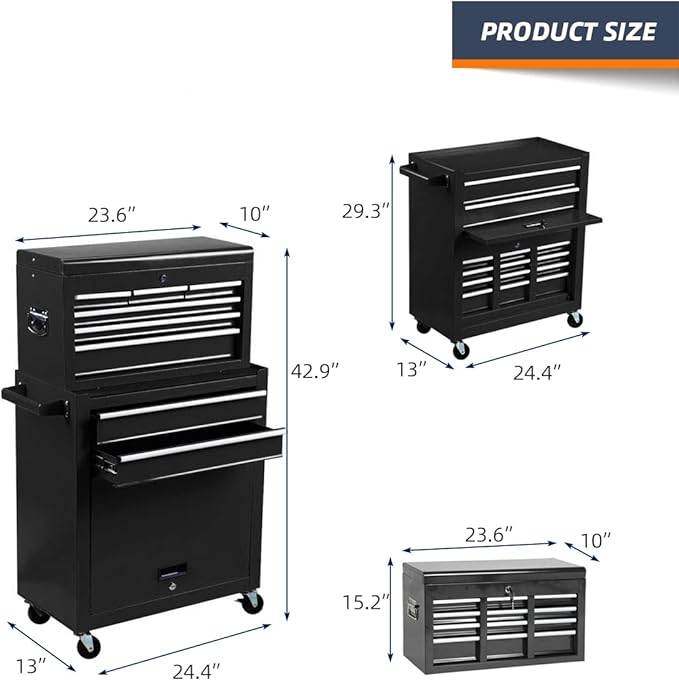 8-Drawer High Capacity Rolling Tool Chest with Wheels, Big Tool Storage Removable Tool Box Combo, Tool Storage Cabinet