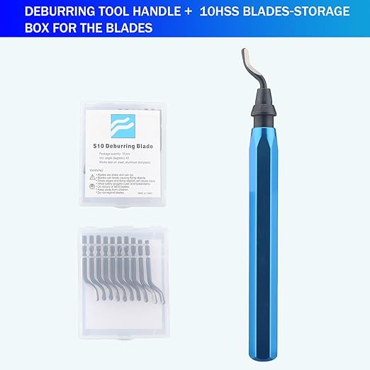 Deburring Tool with 10 High-Speed Steel Blades – Ideal for 3D Printing, Metal, Resin, Copper, Plastic, PVC Pipes, Aluminum, and Wood – Precision Burr Remover with Ergonomic Handle