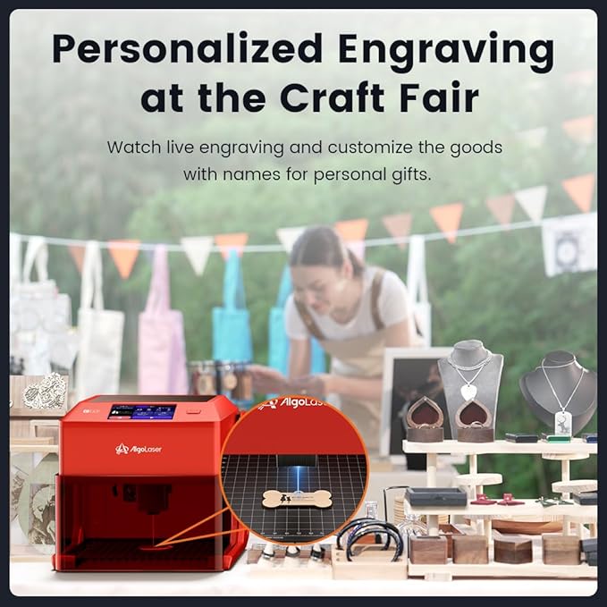 AlgoLaser 3W Laser Engraver Machine: Portable & Smart with 3.5" Touch Screen, Hand Drawing/Wireless/SD Card/Offline Engraving, AlgoOS 2.0 Self Developed System for Wood, Acrylic, Leather