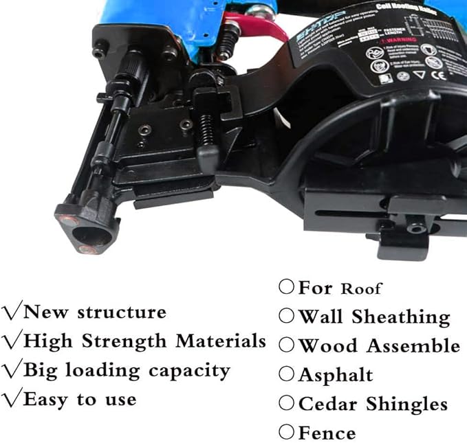 Roofing Nail Gun, 15 Degree CN45N Roofing Nailer 3/4-Inch to 1-3/4-Inch Coil Nails, 120-pcs Load Capacity Coil Nailer