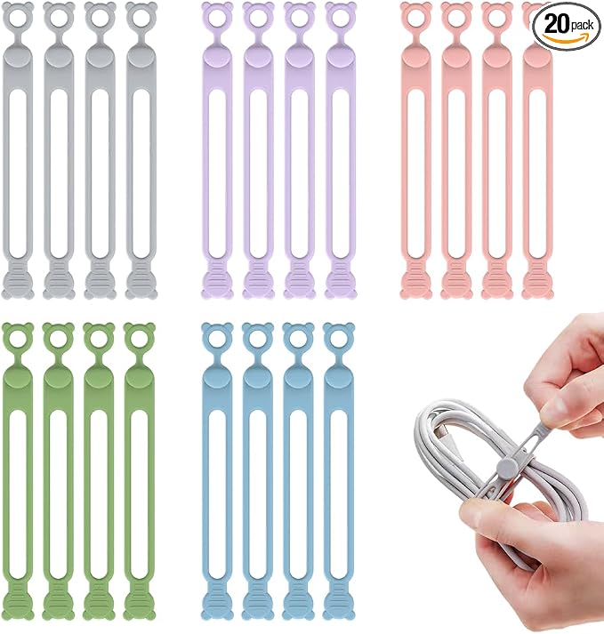 20Pcs Silicone Cable Ties, Reusable Cord management Organizer, High-elasticity by Unknown