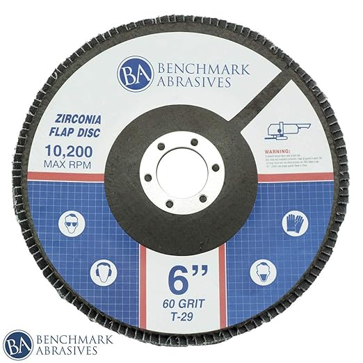 Benchmark Abrasives 6" x 7/8" Premium High Density Jumbo Zirconia Type 29 Flap Discs for Angle Grinder, 6 Inch Sanding Discs, Finishing, Deburring, Rust Removal - (10 Pack) 60 Grit