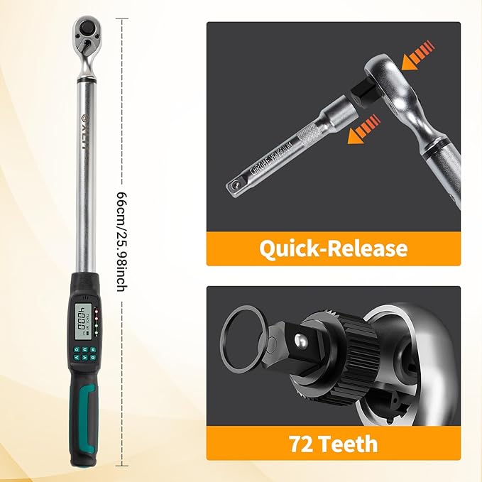 Heavy-Duty 1/2-Inch Drive Digital Torque Wrench, 15-295 ft-lb (20-400 Nm), ±2% Accuracy - High-Torque Electronic Wrench with Buzzer & LED Alerts, Adapters for Truck, Tractor & Farm Equipment