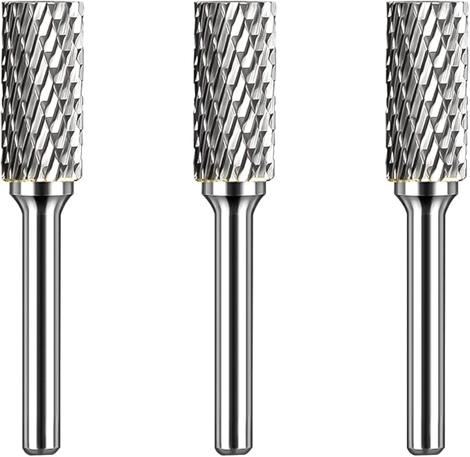 Carbide Burr Set 1/4" Shank SA-5 Die Grinder Bits Tungsten Double Cut Burr Bits (1/2" Cutter Dia X 1" Cutter Length) for Die Grinder Kits Metal Grinding Drilling Polishing (3pcs)