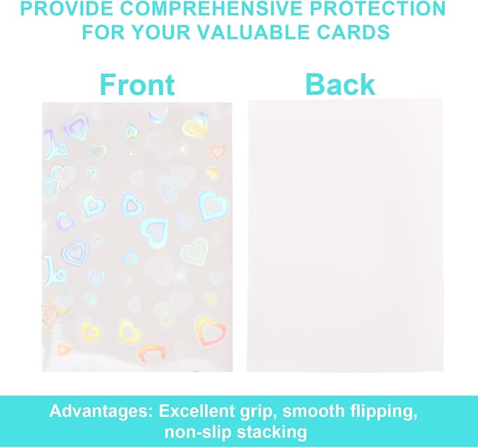 100pcs Photocard Sleeves, 9.1x6.5cm/3.58x2.56in Love Heart-Shape Holographic - Image 4