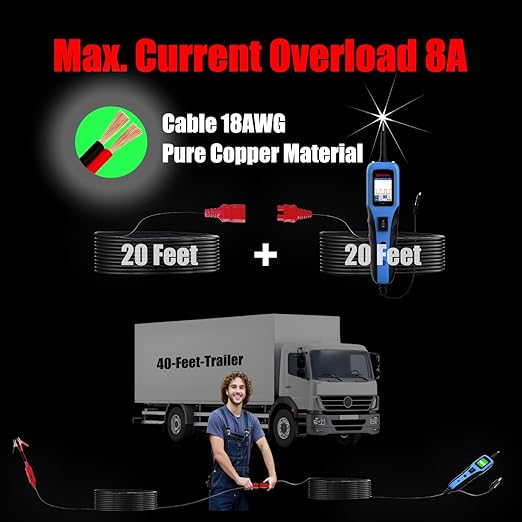 Automotive Power Circuit Probe Tester 12-24V Trailer Light Tester 40FT Cord Resistance&Duty Cycle Digital Multimeter Short&Open Finder Reverse Protection Auto Diode Electrical Diagnostic Kit