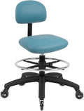 Chair Master FSS Series Square seat (20"-28") seat Height Chair. Vinyl-for Office, Garage, Desk, Shop, Computer, Doctor, Medical, Easy to Clean! 18" Footring (Aqua, Mid Stool, Rubber Roller Casters)