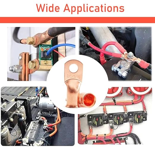 16Pcs 2/0 AWG 5/16" Stud Heavy Duty Copper Wire Lugs with 16Pcs Heat Shrink Tubing 2/0 Gauge Ring Terminals Battery Cable Ends Bare Copper Eyelets Tubular Ring Terminal for Car Boat Marine