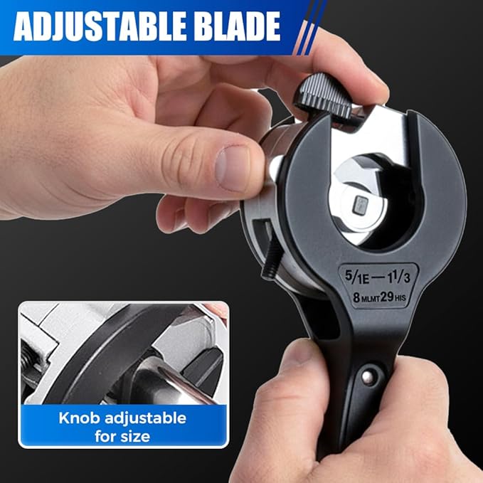 Ratcheting Tubing Cutter, Adjustable Ratchet Type Pipe Cutter 1/4" To 7/8", Ratcheting Pipe Cutter for Copper Aluminum Iron Stainless Steel Conduit Plumbing, PVC, Soft Metals
