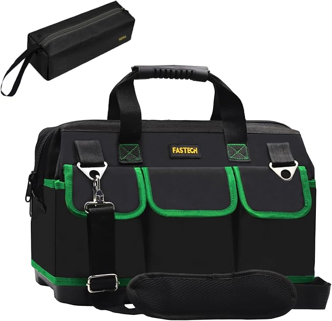 22 Inch Tool Bag With Molded Base and Comfortable Shoulder Straps, Waterproof Wide Mouth Tool Kit, Tool Storage Package For Men/Women (Green22IN)