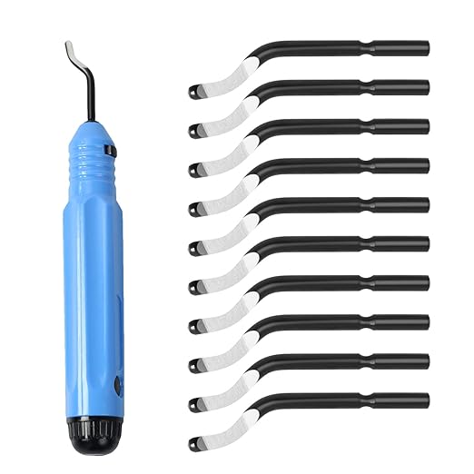 Metal Deburring Tool Kit – Precision Burr Remover Set with 10 High-Speed Steel Blades & Ergonomic Anti-Slip Handle – Ideal for Metal, Plastic, Aluminum, Copper, and Steel Edge Smoothing