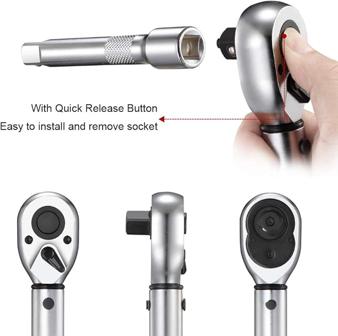 1/4-inch Drive Dual-Direction Click Torque Wrench (20-200in.lb / 2.26-22.6Nm) 90-tooth High Accuracy Torque Wrench