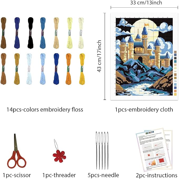 FREEBLOSS DIY Cross Stitch Wall Painting Castle Pattern Cross Stitch Kit Home - Image 2