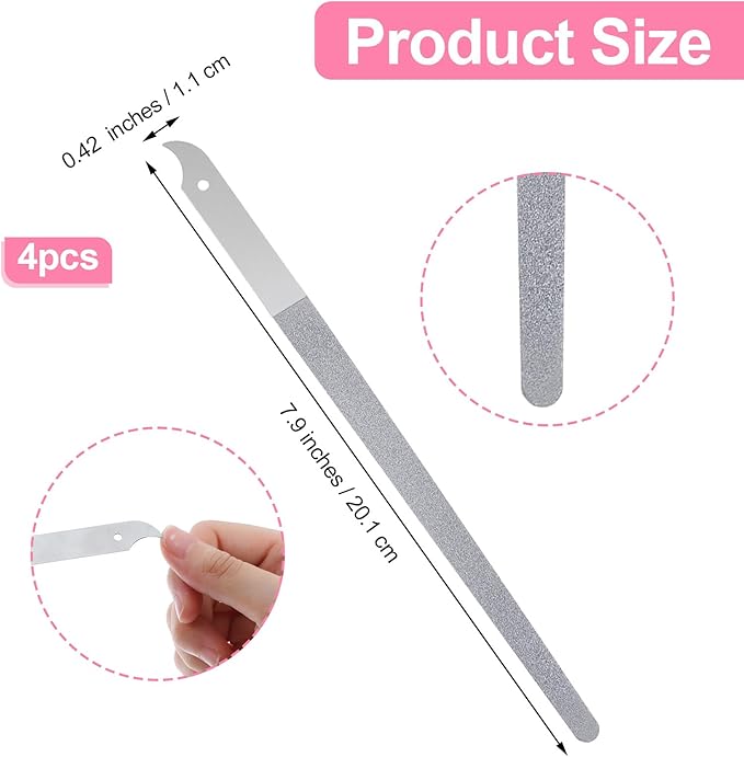 4 Pcs Diamond Deb Nail File Metal Nail File With Sharp Pointed Tip, Stainless Steel Nail Filer Metal Nail Files For Natural Nails Double Sided Manicure Pedicure Toenails Tools For Salon Home (Large 2)