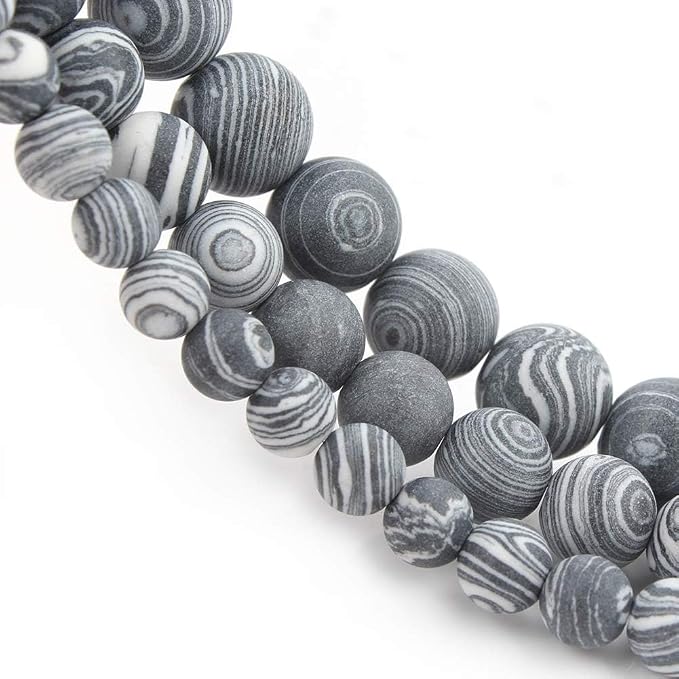 4mm Matte Black and White Malachite Bead, 15-Inch Matte Round Loose Stone Beads - Image 8