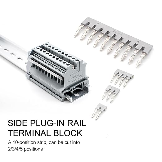 10 Pcs EB10-6 Terminal Bridge Connector, DIN Rail Side Plug-in Terminal Block, External Bridge Jumpers, Compatible with UK5N & UK2.5B