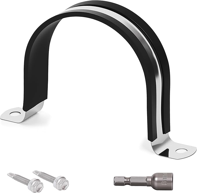 Pipe Clamps NPS 3-1/2 Inches （Φ89MM）- 304 Stainless Steel & Rubber Lining 10 Pack