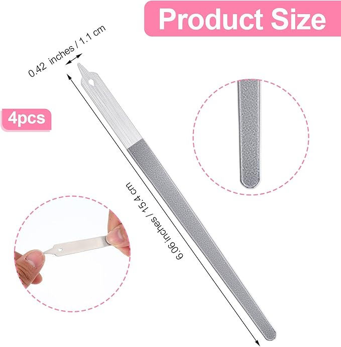 Diamond Deb Nail File 4 Pack Double Sided Fingernail Files for Natural Nails, Stainless Steel Toenail File with Sharp Pointed Tip, Professional Fine Grit Finger Nail Files for Women Men Girls (6in)