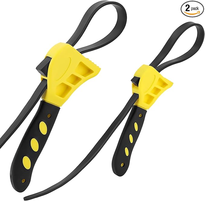 QWORK Strap Wrench Set, 2 Piece Adjustable Rubber 24" & 19.7" Reinforced Belts, Jar Opener for Weak Hands