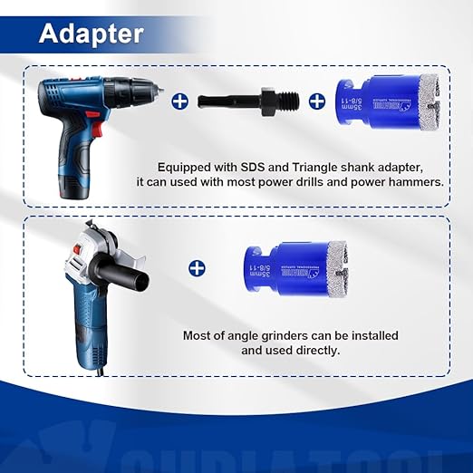 SHDIATOOL Diamond Tile Drill Bits Kit 11pcs, Porcelain Hole Saw Sets, Core Bits Cutter for Drilling Ceramic Marble Granite (6/8/10/25/35/50/65/10MM/2''/SDS/4.5")
