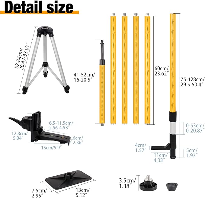 Telescoping Laser Level Pole with Tripod, 13.8Ft/4.2M Laser Level Stand, Includes 1/4"-20 Laser Mount & 5/8"-11 Adapter for Rotary/Line Lasers