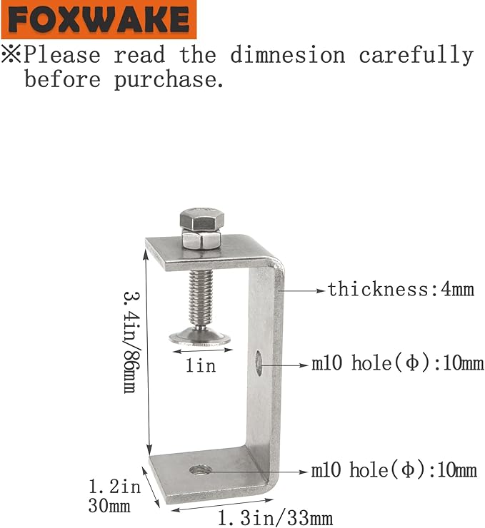 Stainless Steel C Clamps 3.2In for Mounting, Heavy Duty Metal U Clamp for Metal Working Small Desk Clamp with Stable Wide Jaw Opening & Protective Pads/I-Beam Design (2pcs)