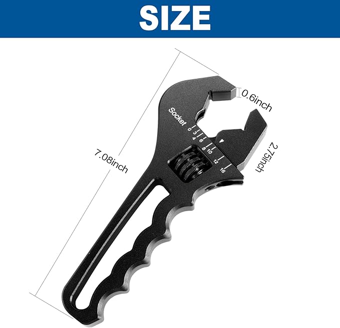 An Hose Fittings Adjustable Wrench Lightweight aluminum 3AN-16AN Adjustable Wrench An Fittings Wrench Tool For AN Hose Fitting Adapters End. (Black, Large)