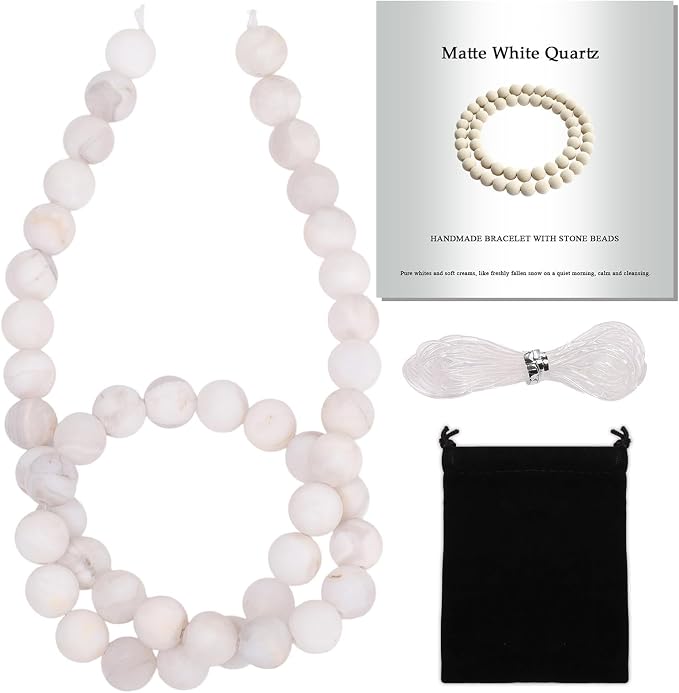 8mm Matte White Quartz Bead, 15-Inch Matte Round Loose Stone Beads by THRELE